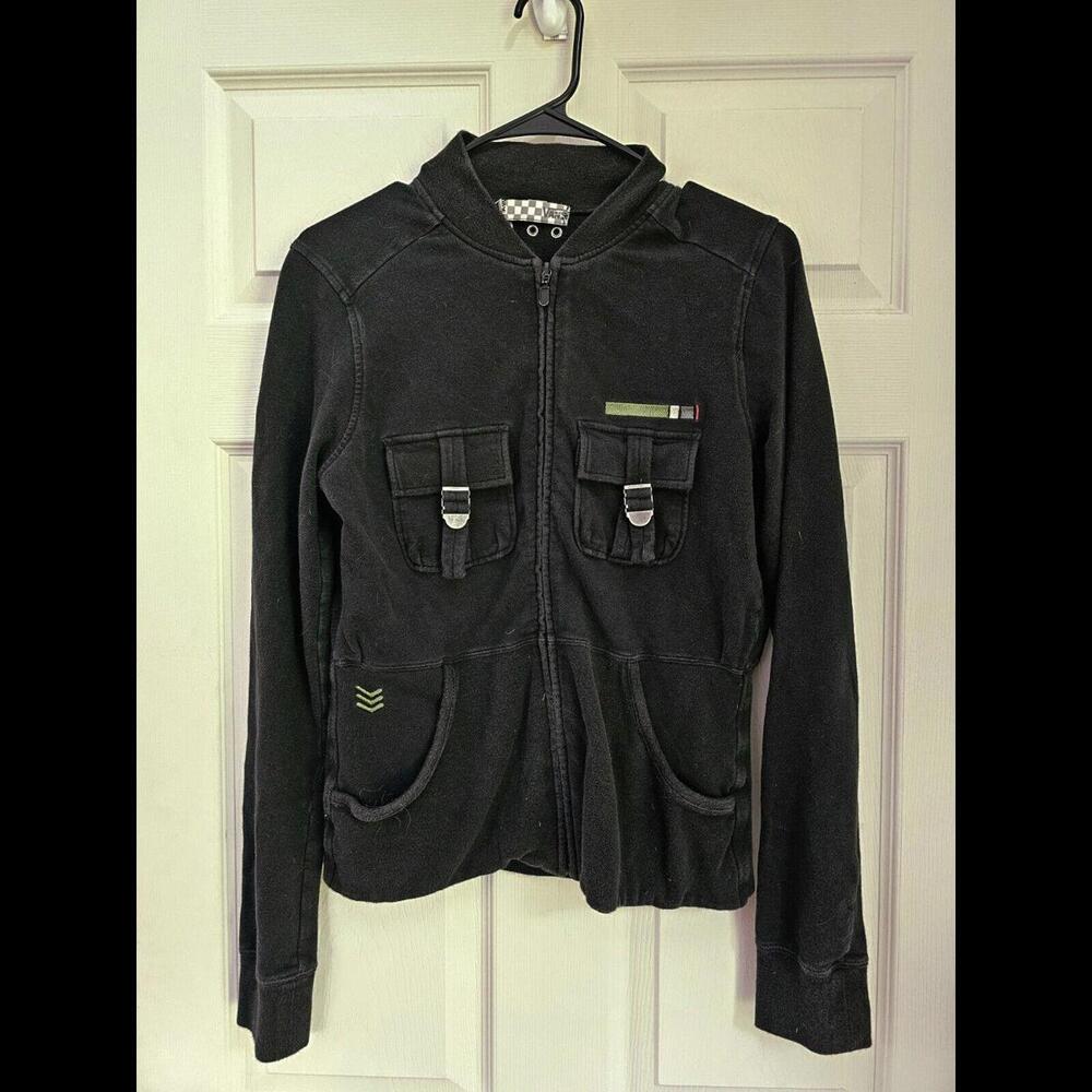 Vans Shirt Jacket Medium Mens Black Snap Front Long Sleeve Pockets Military